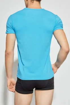 Versace NIEBIESKI T-shirt bieliźniany z dekoltem w serek
