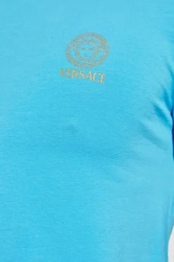 Versace NIEBIESKI T-shirt bieliźniany z dekoltem w serek