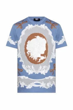 Versace NIEBIESKI T-shirt z nadrukiem `Medusa Cameo`