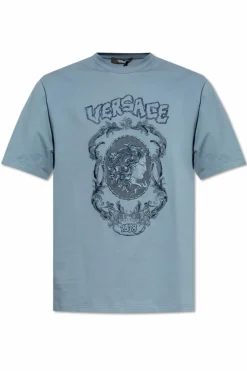 Versace NIEBIESKI T-shirt z logo