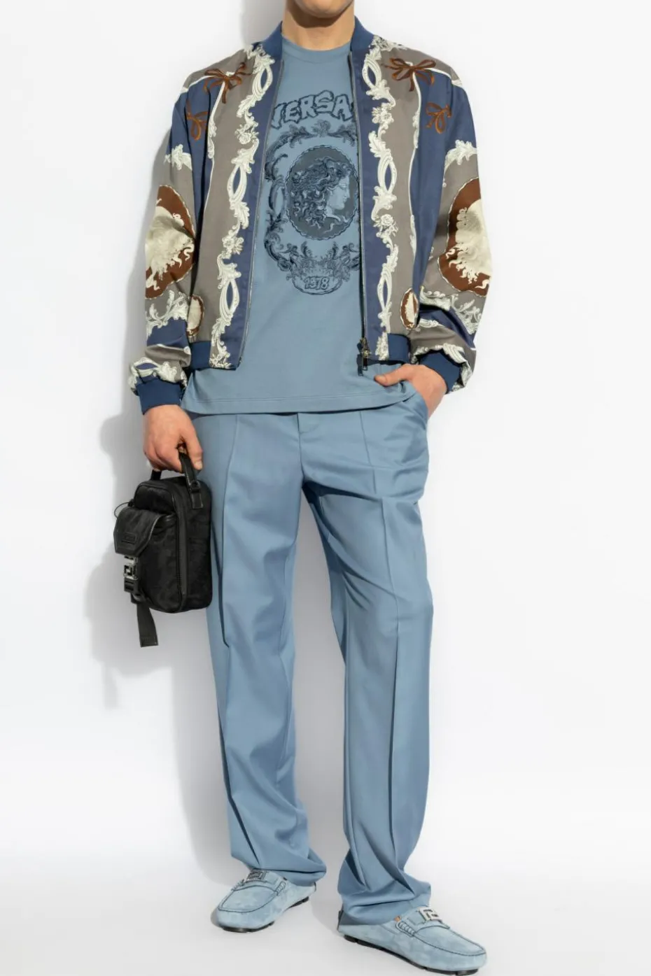 Versace NIEBIESKI T-shirt z logo