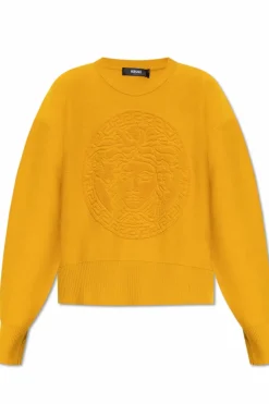 Versace POMARAŃCZOWY Sweter z głową Meduzy