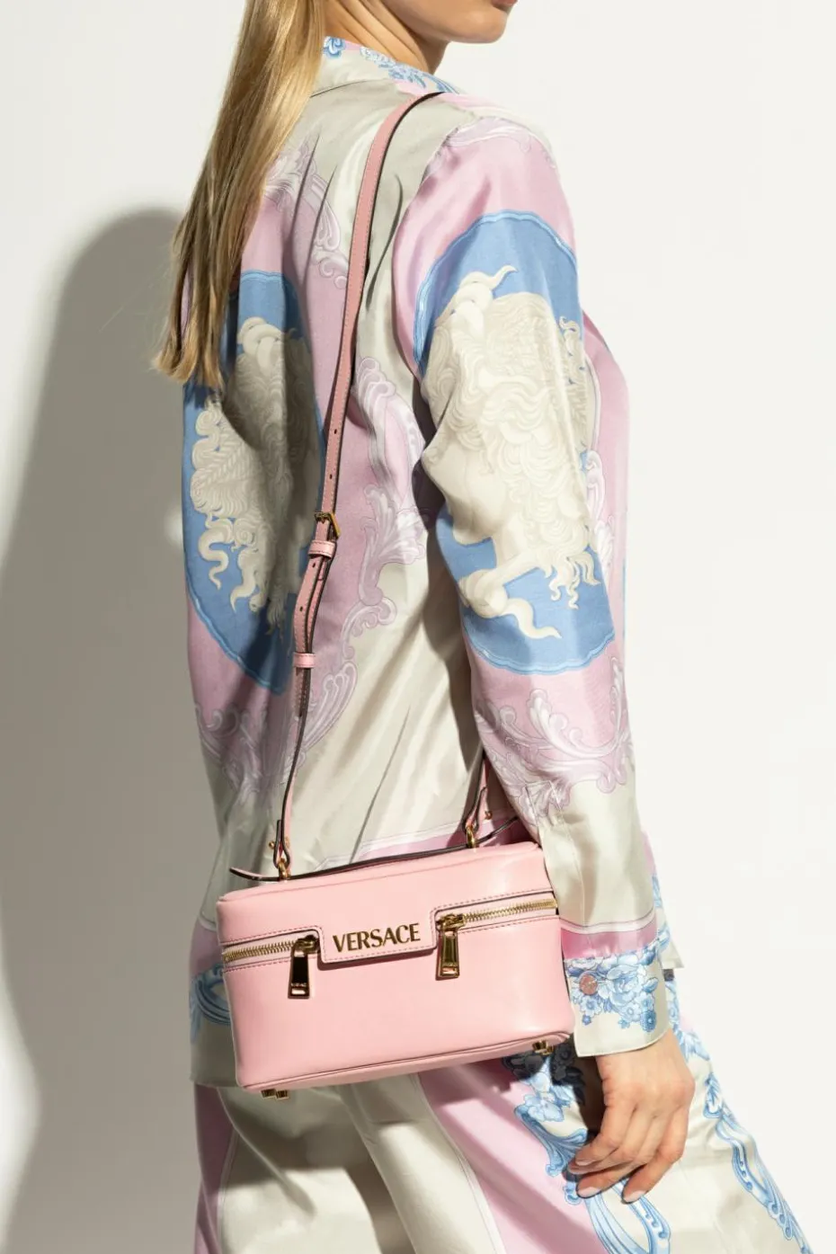 Versace RÓŻOWY Skórzana torba do ręki