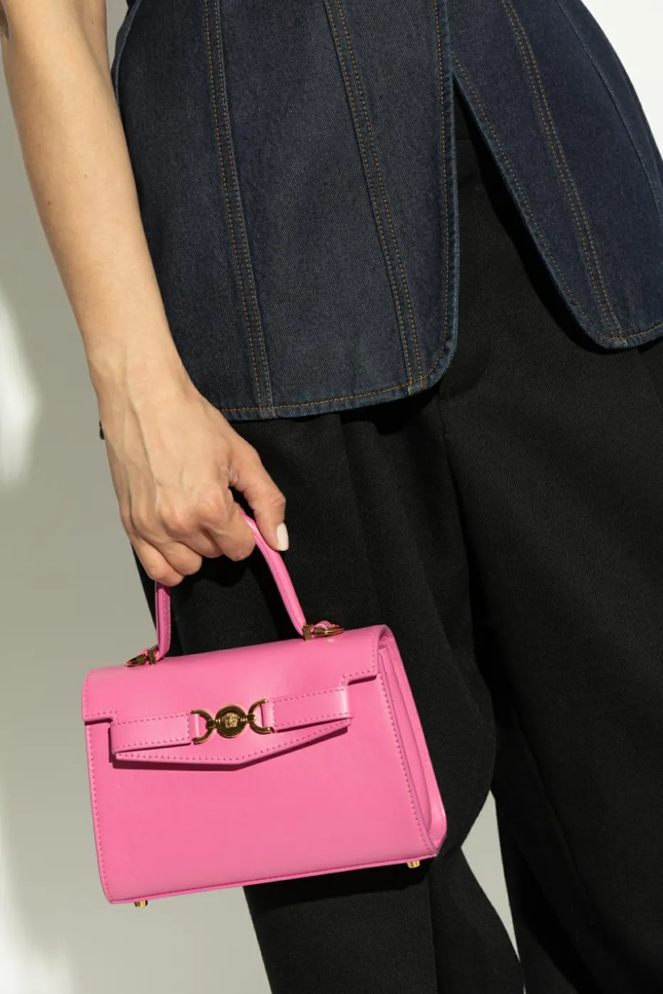 Versace RÓŻOWY Skórzana torba do ręki