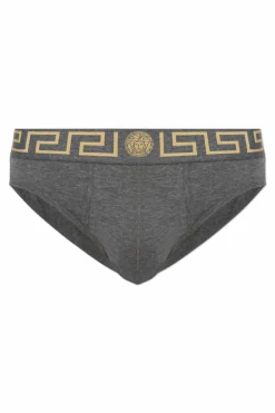 Versace SZARY Slipy z logo