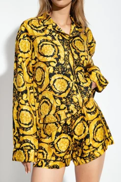 Versace ŻÓŁTY Jedwabna góra od piżamy