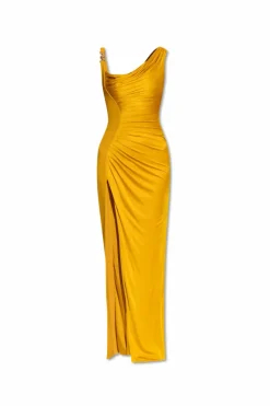 Versace ŻÓŁTY Sukienka z drapowaniem