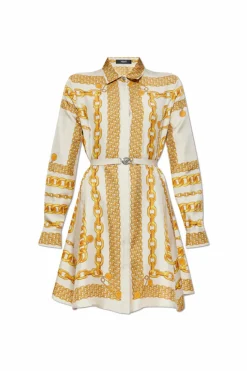 Versace ŻÓŁTY Sukienka z nadrukiem `Gold Chain Stripes`