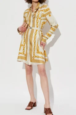 Versace ŻÓŁTY Sukienka z nadrukiem `Gold Chain Stripes`