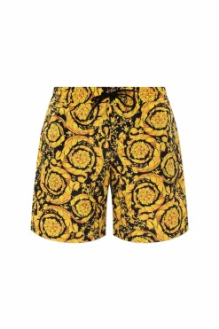 Versace ŻÓŁTY Szorty kąpielowe z motywem barokowym