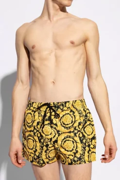 Versace ŻÓŁTY Szorty kąpielowe z motywem barokowym