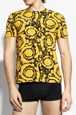 Versace ŻÓŁTY T-shirt bieliźniany z nadrukiem `Barocco`
