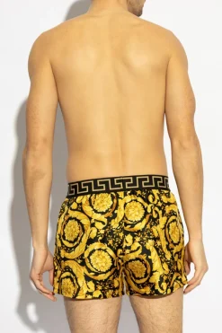 Versace ZŁOTY Jedwabne szorty bieliźniane z nadrukiem `Barocco`