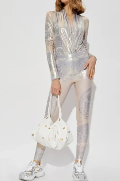Versace ZŁOTY Leginsy z nadrukiem `La Coupe des Dieux`