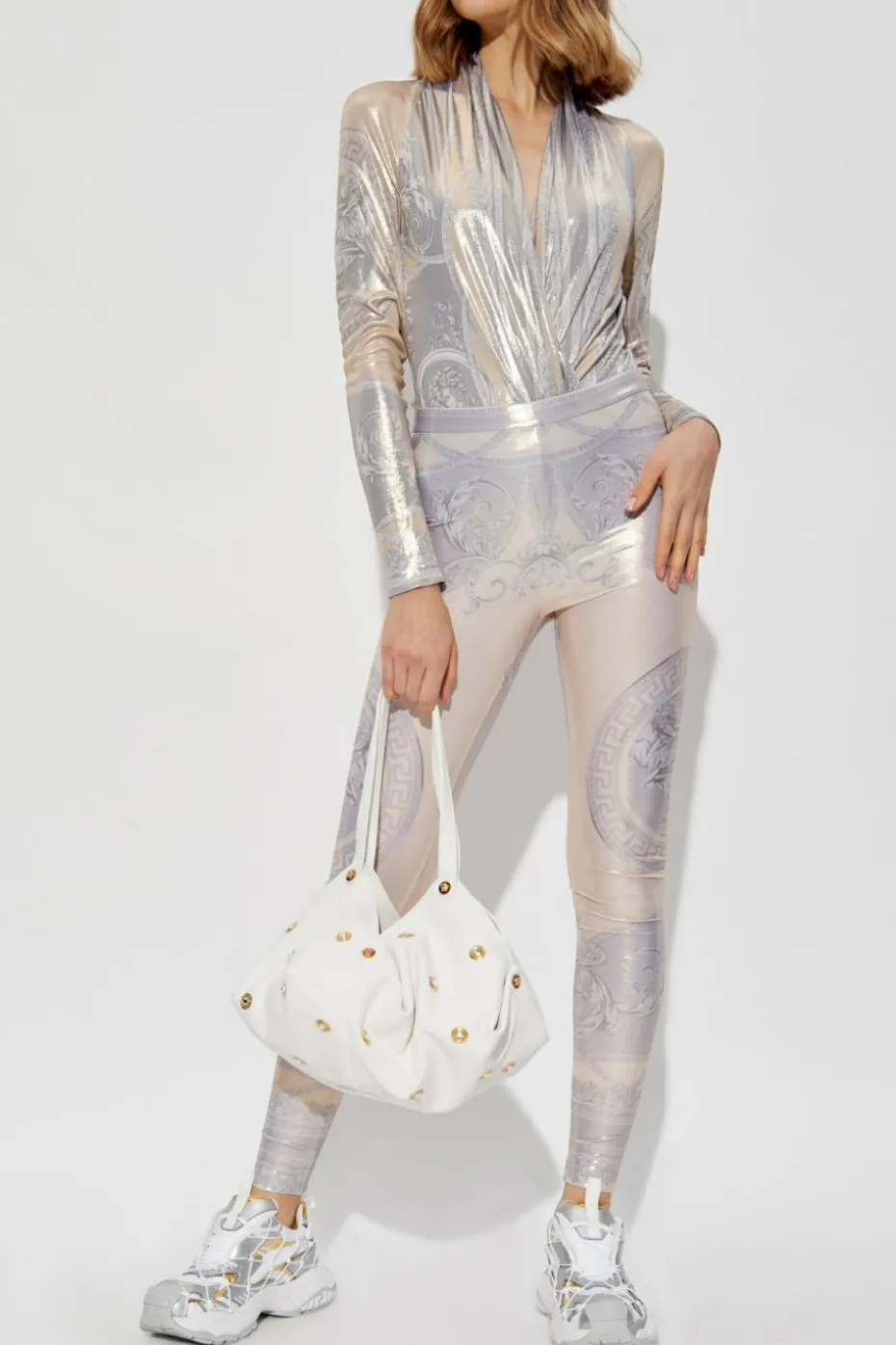 Versace ZŁOTY Leginsy z nadrukiem `La Coupe des Dieux`