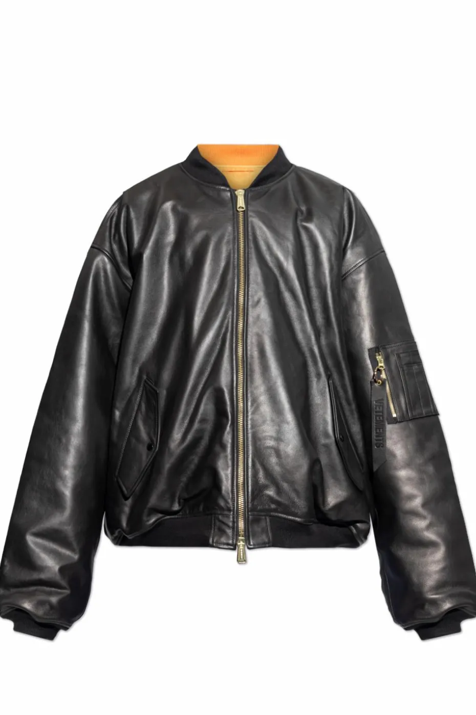 VETEMENTS CZARNY Kurtka skórzana typu `bomber`