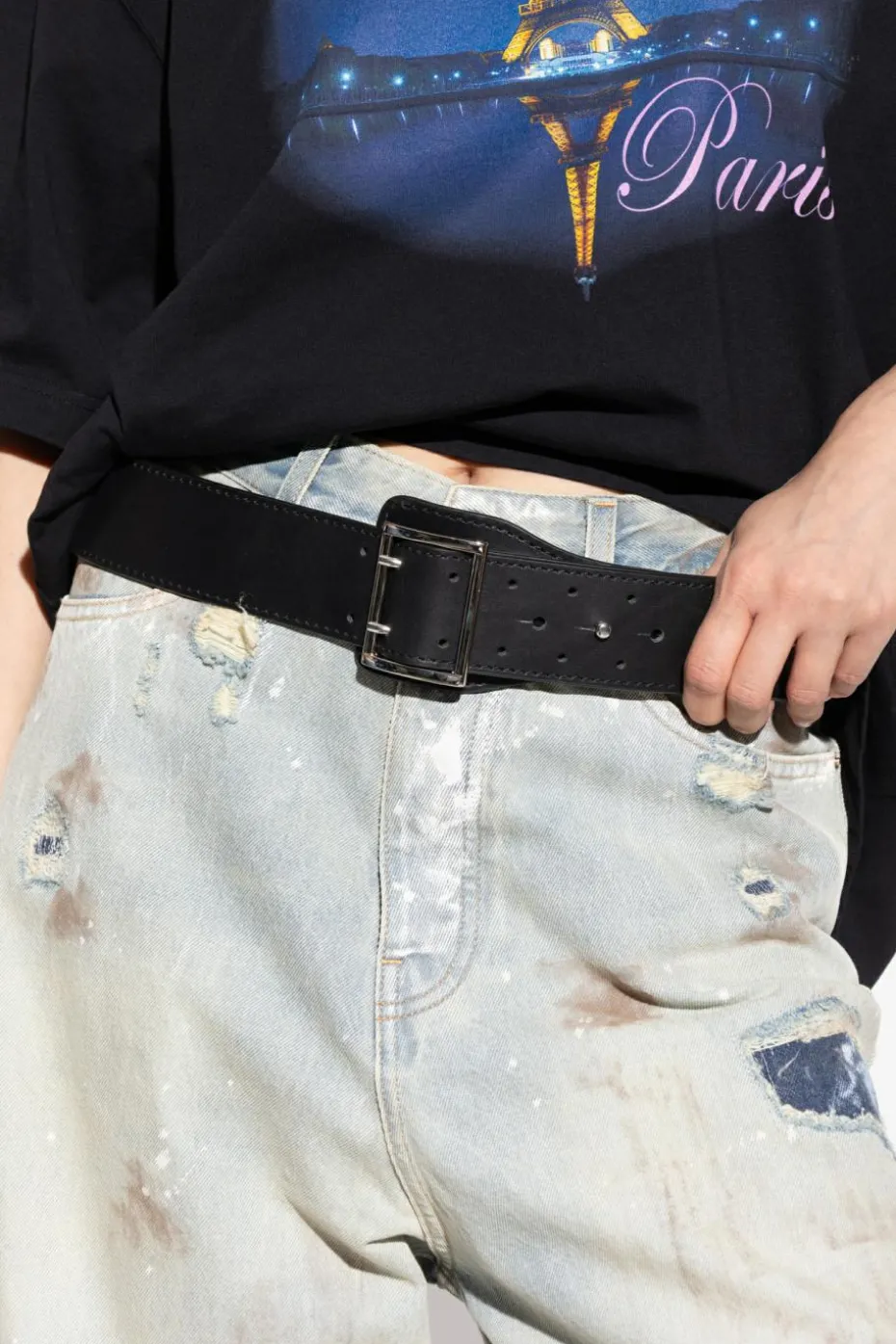 VETEMENTS CZARNY Skórzany pasek