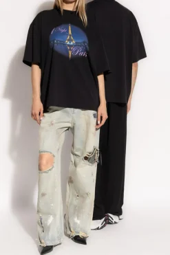 VETEMENTS CZARNY T-shirt z nadrukiem