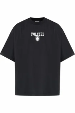 VETEMENTS CZARNY T-shirt z nadrukiem