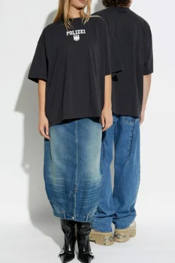 VETEMENTS CZARNY T-shirt z nadrukiem