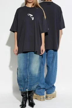 VETEMENTS CZARNY T-shirt z nadrukiem
