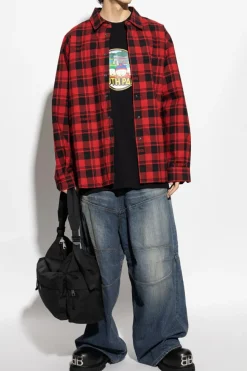 VETEMENTS CZERWONY Ocieplana koszula ze wzorem w kratę