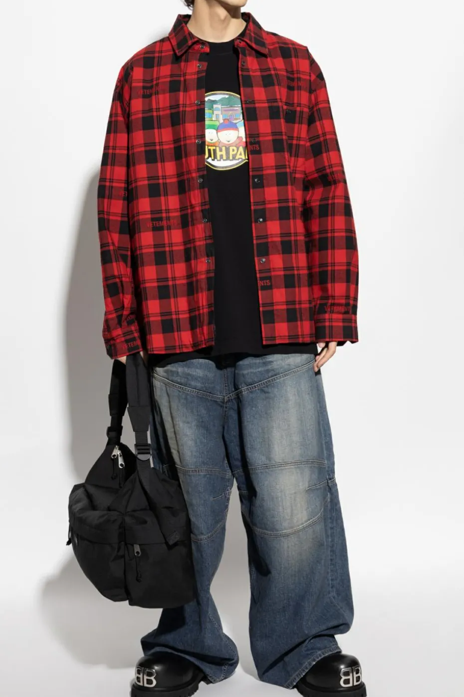 VETEMENTS CZERWONY Ocieplana koszula ze wzorem w kratę