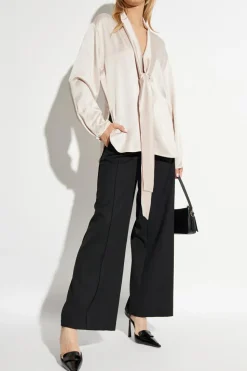 Victoria Beckham CZARNY Spodnie z satynowym pasem