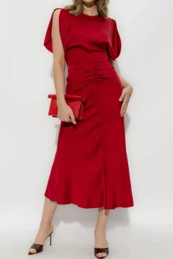 Victoria Beckham CZERWONY Sukienka z drapowaniem w talii