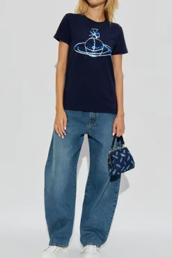 Vivienne Westwood GRANATOWY T-shirt z logo