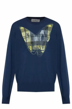 Vivienne Westwood GRANATOWY Sweter z kaszmirowym wykończeniem