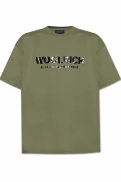 Woolrich ZIELONY T-shirt z logo