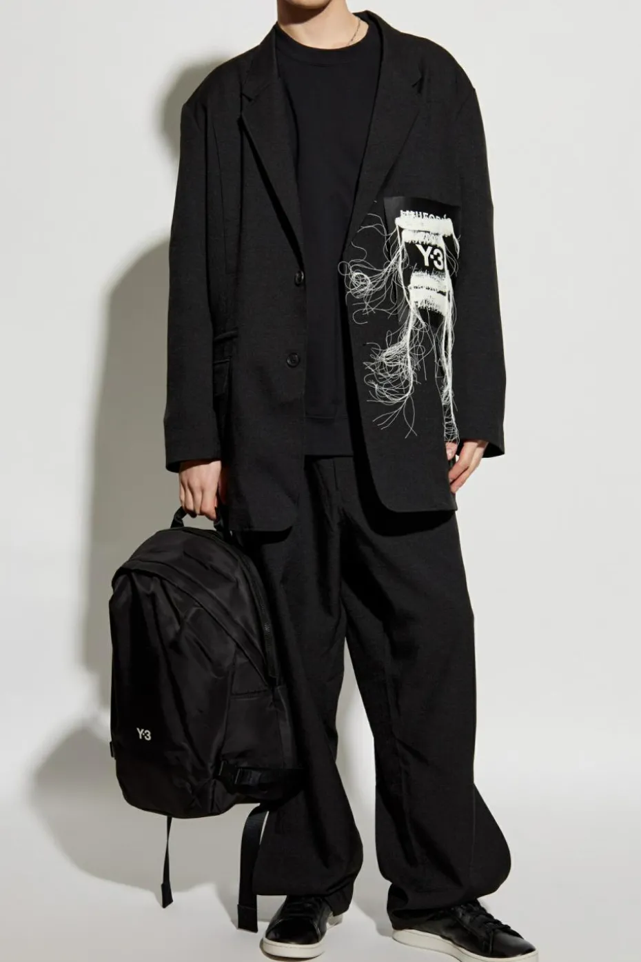 Y-3 CZARNY Bluza z nadrukowanym logo
