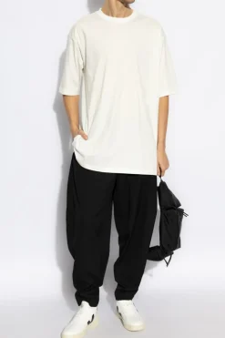 Y-3 kremowy T-shirt o luźnym kroju