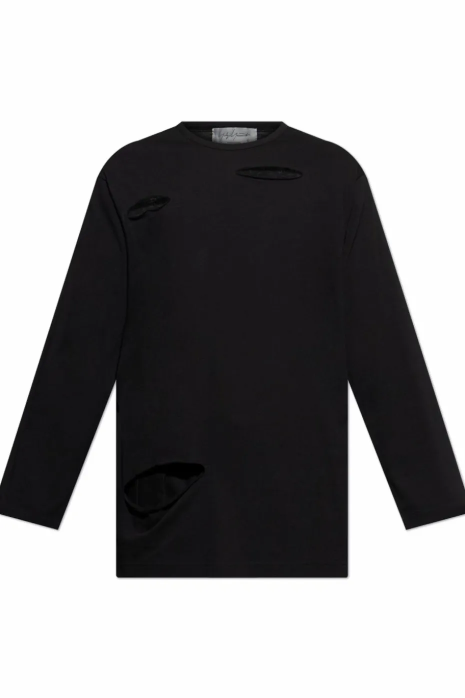 Yohji Yamamoto CZARNY Asymetryczny t-shirt z długimi rękawami