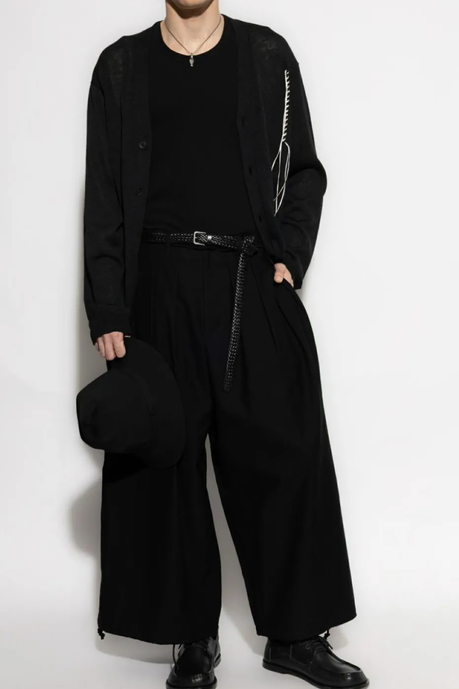 Yohji Yamamoto CZARNY Kardigan z frędzlami