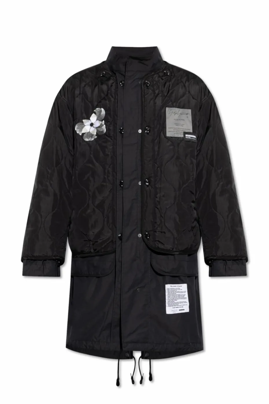 Yohji Yamamoto CZARNY Parka z odpinaną warstwą zewnętrzną