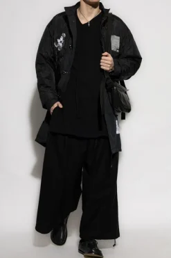 Yohji Yamamoto CZARNY Parka z odpinaną warstwą zewnętrzną