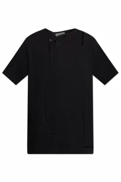 Yohji Yamamoto CZARNY T-shirt z rozcięciem
