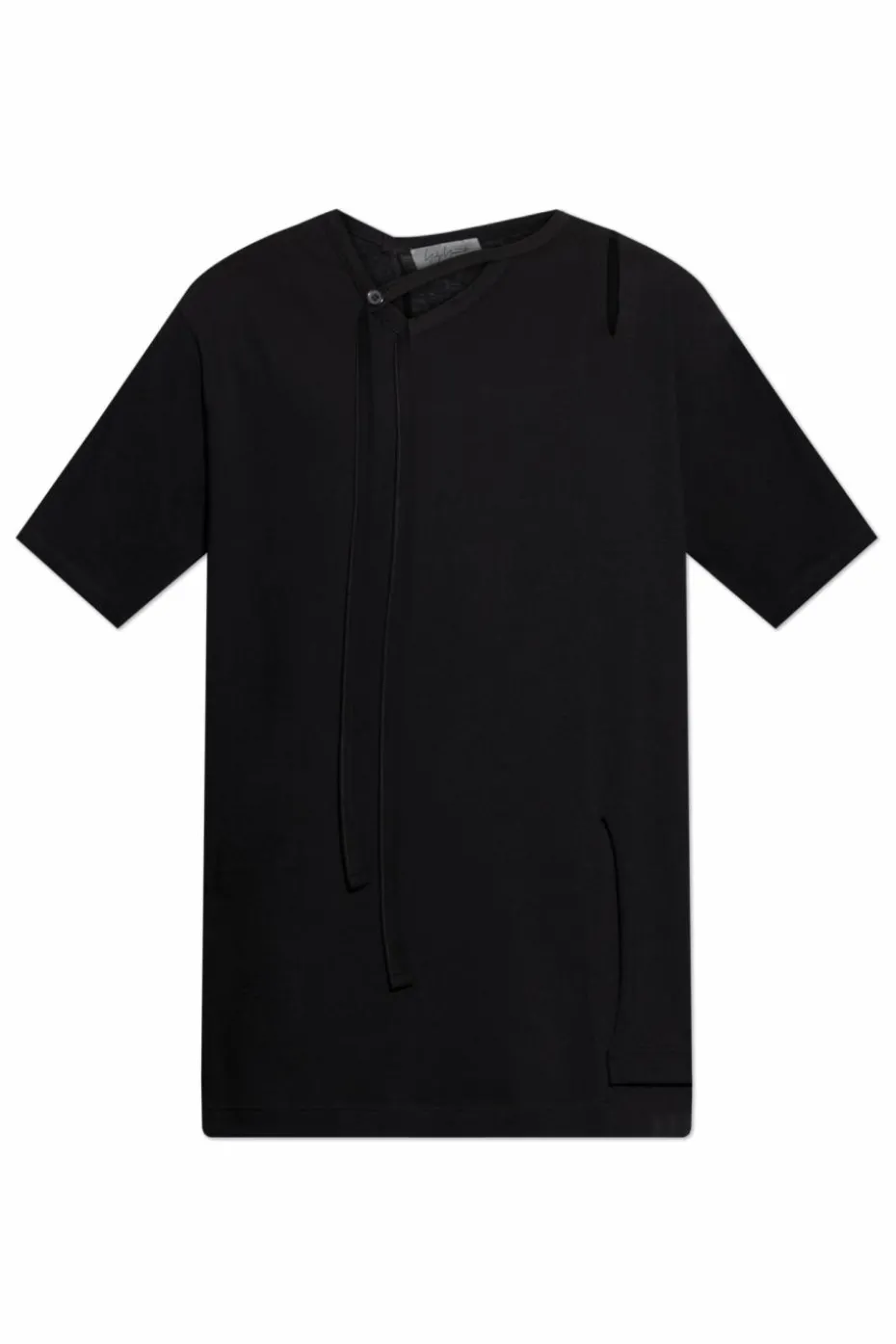 Yohji Yamamoto CZARNY T-shirt z rozcięciem