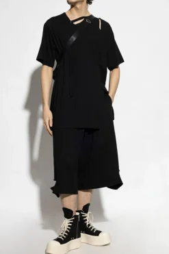 Yohji Yamamoto CZARNY T-shirt z rozcięciem