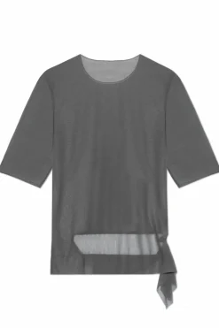 Yohji Yamamoto SZARY T-shirt z dekoracyjnym wykończeniem