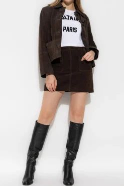 Zadig & Voltaire BRĄZOWY Zamszowa kurtka `Lessa`