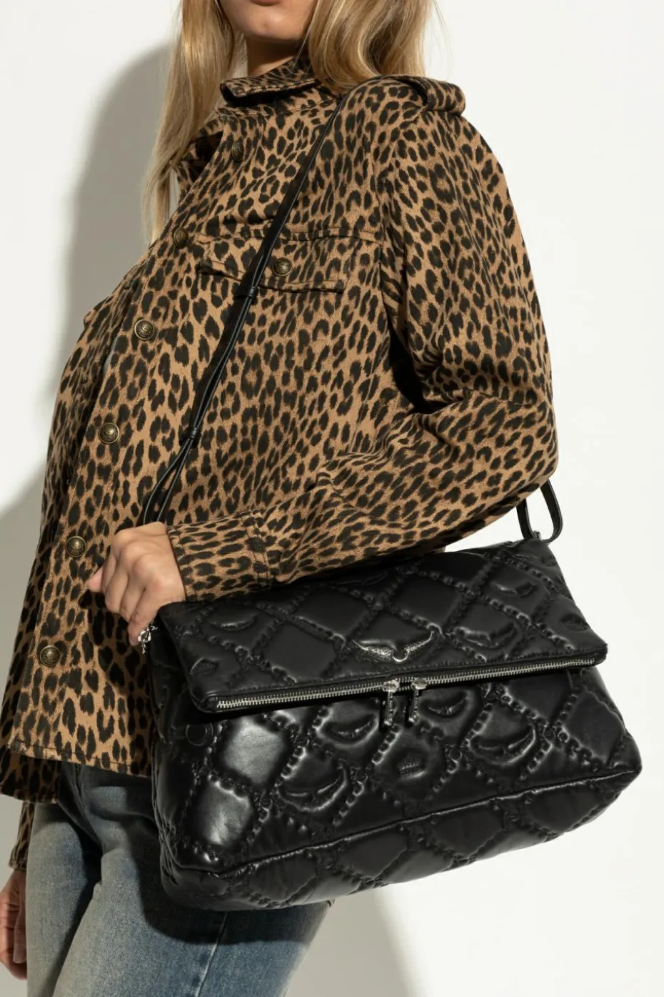 Zadig & Voltaire CZARNY Pikowana torba z logo