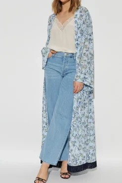 Zadig & Voltaire jasnoniebieski Kimono z motywem kwiatowym